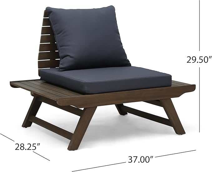 Christopher Knight Home Sedona Outdoor Acacia Wood 6 Seater Chair Loveseat Cushions Chat Patio Furniture Conversation Sets with Coffee Table, 37 "W x 28.25 "D x 29.5 "H, Gray + Dark Gray