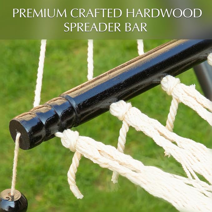 PNAEUT 2 Person Rope Hammocks for Outside, Handwoven Double Caribbean Hammock with Spreader Bar for Outdoor Indoor, Max 600 lbs Capacity (Cream)