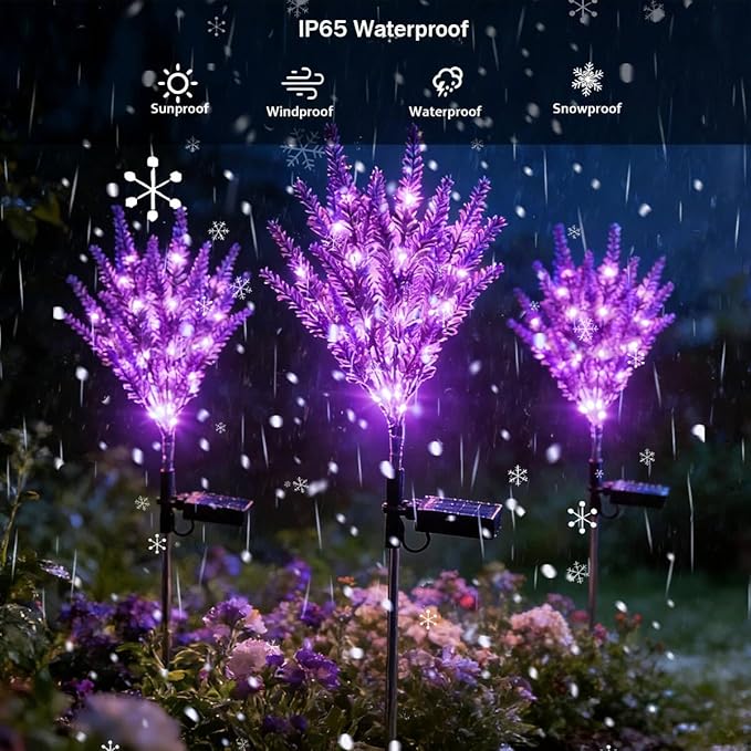 Lavender Solar Garden Lights, 4 Pack Outdoor Waterproof Artificial Flowers, Solar Powered Décor for Yard Pathway Patio Lawn, Halloween Thanksgiving Gifts (112-Light Purple LED)
