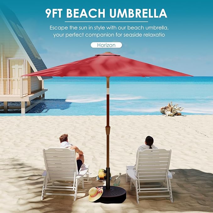 GREENVINES 9-FT-Patio-Umbrella | Outdoor-Table-Umbrellas | 8 Sturdy Fiberglass Ribs | Push Button Tilt & Crank | Waterproof | Market Umbrella | for Pool Backyard Garden Deck | Red