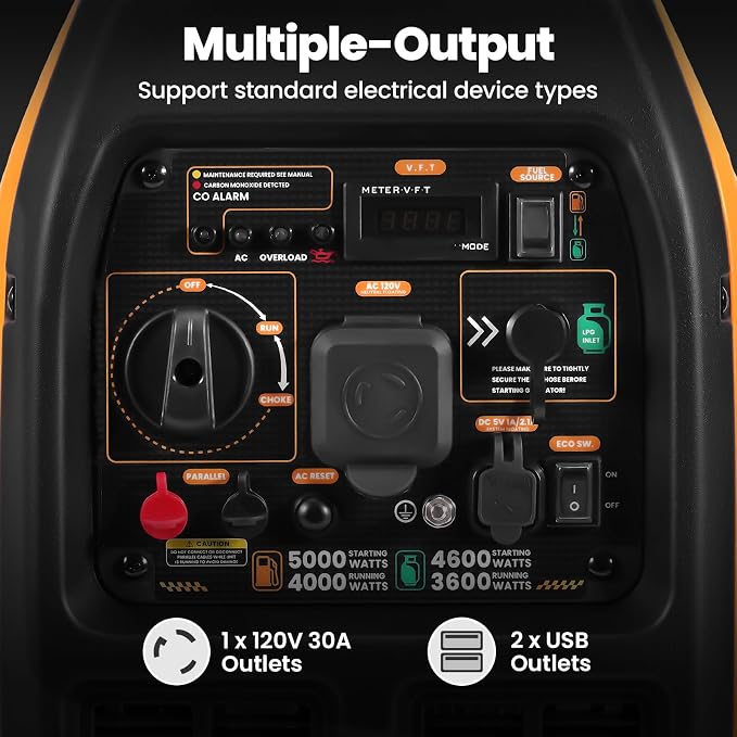 maXpeedingrods 5KW Dual Fuel Inverter Generator for RV Outdoor Events Home | 5000 Watt Gasoline&Propane Powered,CO Auto-Shutdown,Parallel,EPA & UL 2201 Certified,LPG Extended Runtime,Compact MXR5000DF