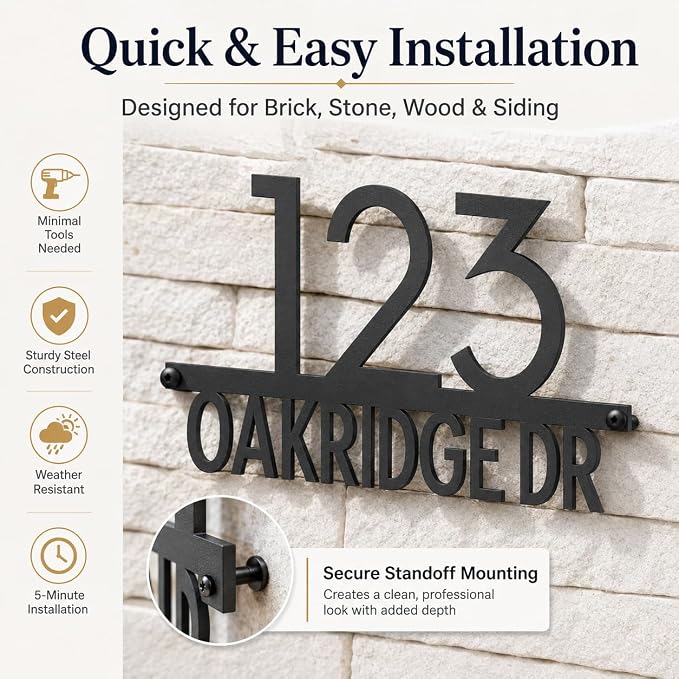 Custom House Numbers for Outside,Personalized Metal House Numbers | Address Number Signs for Houses,Handmade Street Name Wall Art Decor, Unique Housewarming New Home Gift (Style1)