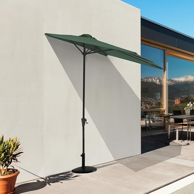 COBANA 7.5’by 4’Half Rectangular Outdoor Patio Umbrella for Patio, Balcony, Garden, Deck, Dark Green