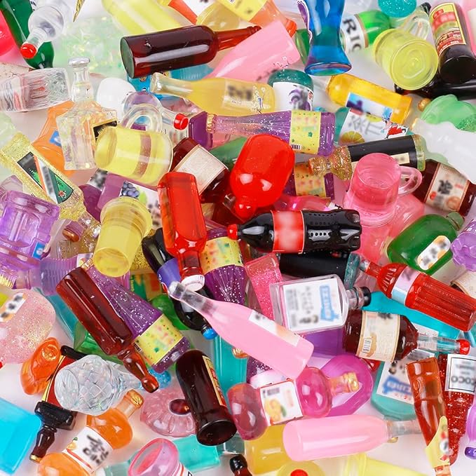 40Pcs Mini Imitation Wine Drink Bottle Cup Model DIY Embellishments Phone Case Resin Small Ornaments Cake Decoration Accessories Random Pattern(Color 1)
