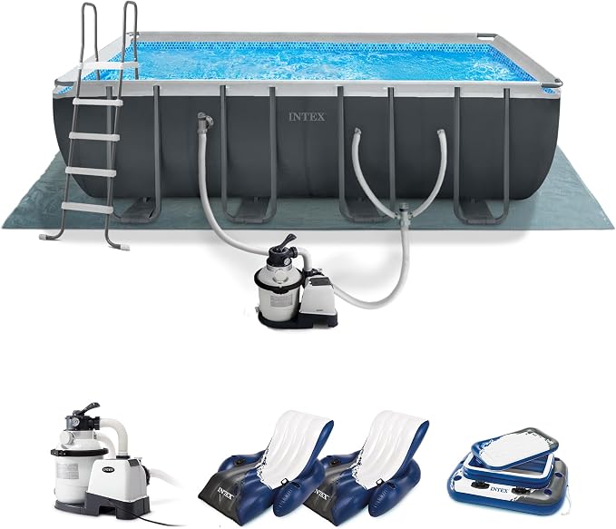 INTEX 26355EH Ultra XTR 18ft x 9ft x 52in Above Ground Swimming Pool Set with Sand Filter Pump, Inflatable Lounge Pool Recliners (2-Pack) and Inflatable Beverage Cooler
