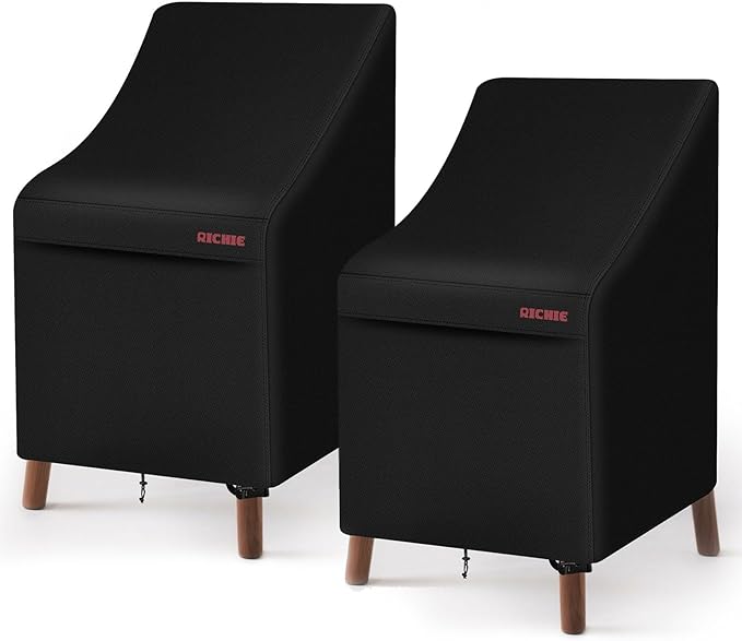 RICHIE High Back Patio Chair Cover - Heavy Duty Waterproof Outdoor Covers, All Weather Patio Furniture Covers for Stackable Chairs, 27”W x34”D x34”H (2 Pack)