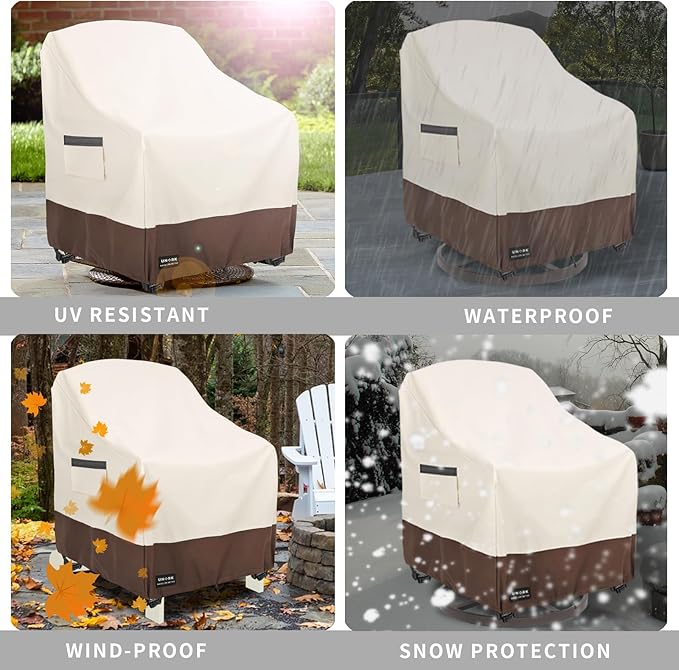 Outdoor Swivel Chair Covers Waterproof 2 Pack, Outdoor Chair Covers Patio Furniture Cover for Deck Patio Swivel Chair Heavy Duty, 35 W x 37 D x 36 H inches Beige and Brown