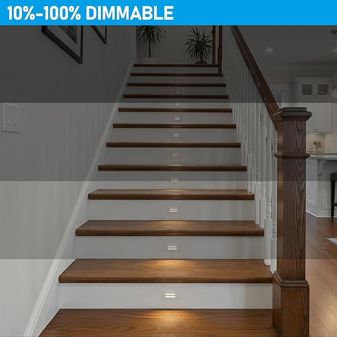 LEONLITE 5CCT 120V LED Step Lights, 3.5W Dimmable Horizontal Louvered Stair Lights Indoor Outdoor, Wet Location, CRI90, ETL, 2700K/3000K/3500K/4000K/5000K, Aluminum, White, Pack of 3