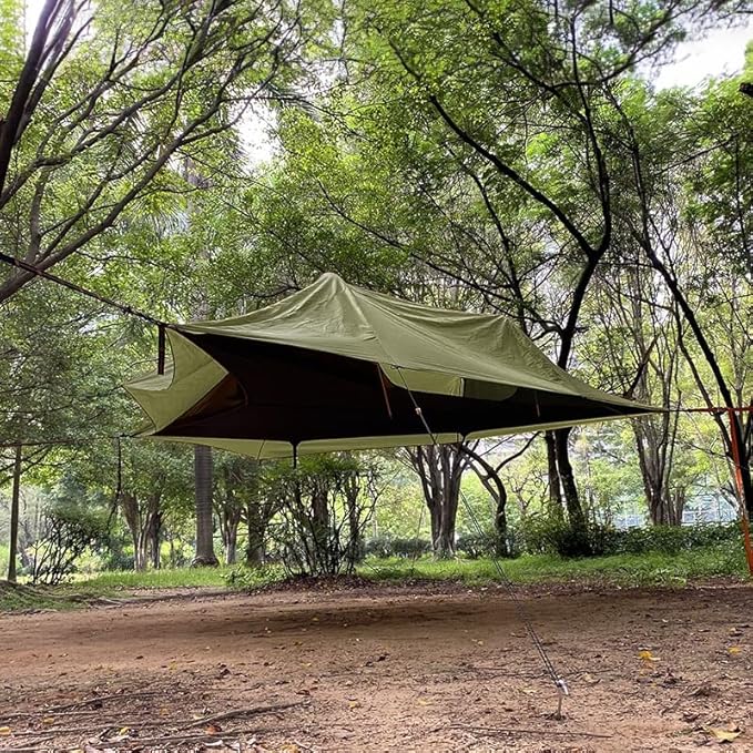 Camping Hammock Tent, Large Triangle Hammocks for 1-3 Persons-Portable Camping Hommock with Mosquito Net for Outside, Hiking Travel(Military Green)