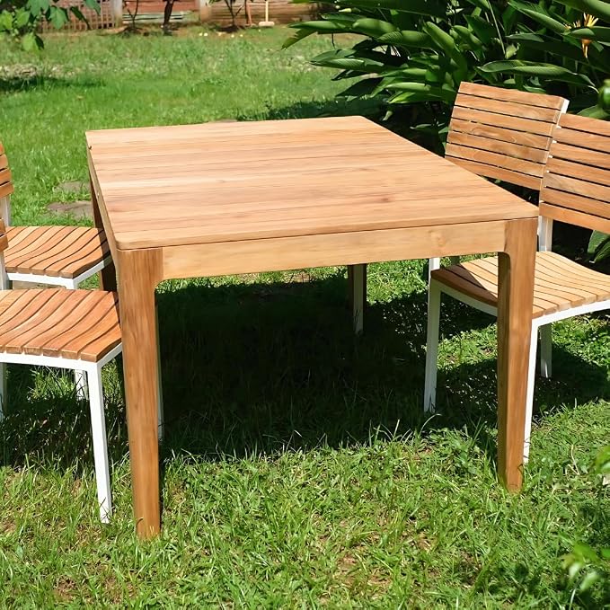 Posh Pollen Malibu Outdoor Teak Dining Table – Solid Grade-A Wood, Plank-Style Design, Weather-Resistant, Seats 6, Ideal for Patio or Garden Entertaining