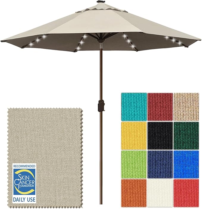 EliteShade USA 10-Year-Non-Fading 10ft Market Patio Umbrella, Commercial Grade Table Sun Umbrella with 80 Solar LED Lights, Crank Open, Windproof & UPF 50+ UV Protection for Garden, Deck, Pool, Backyard, Antique Beige