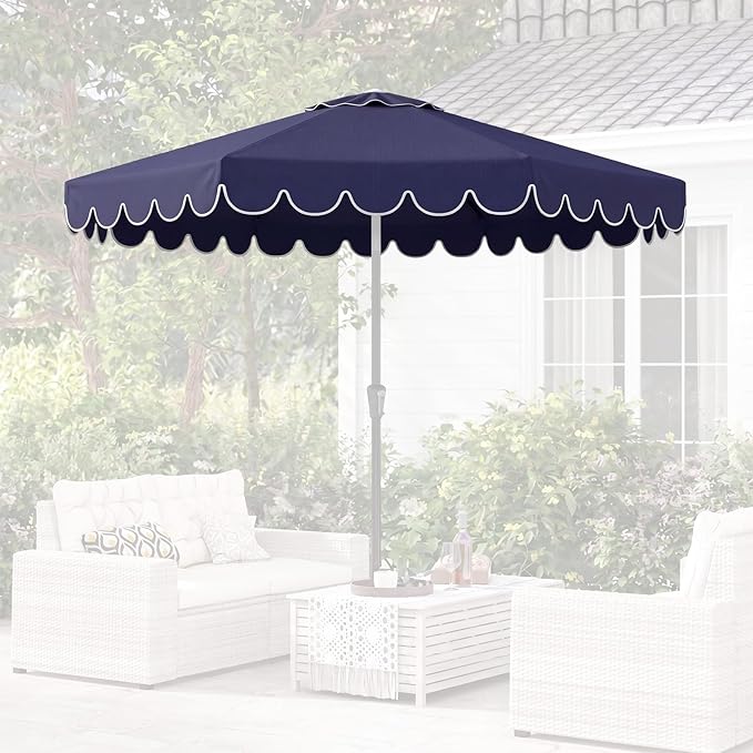 Scalloped Patio Umbrella Replacement Canopy Outdoor Boho Midcentury Market Umbrella Top Cover UV Protection for Patio Beach, Canopy Only