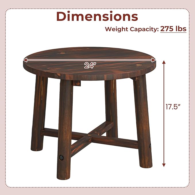 HAPPYGRILL Outdoor Wood Side Table, Round Patio End Table Coffee Table for Garden, Deck, Poolside & Indoor (1)
