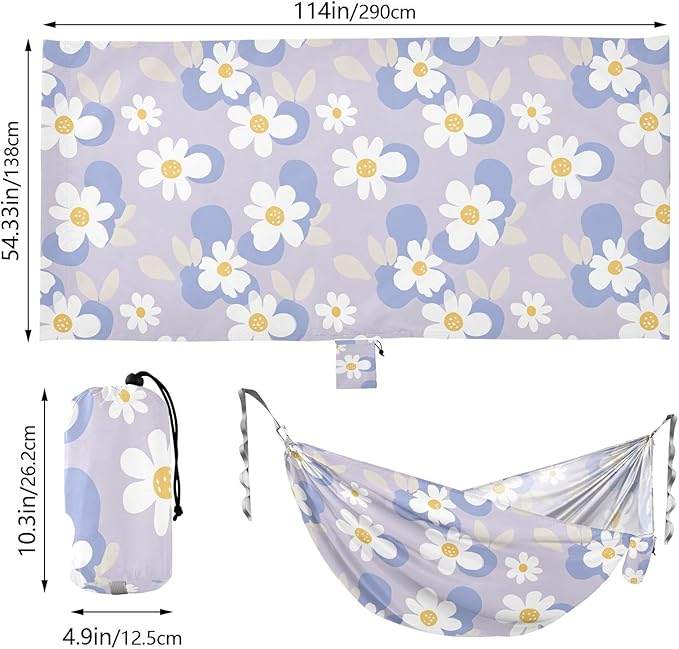 Camping Hammock Outdoor Hammocks for Outside White Flower Lilac Beach Trees Portable Lightweight with Pockets Tree Straps Indoor Small