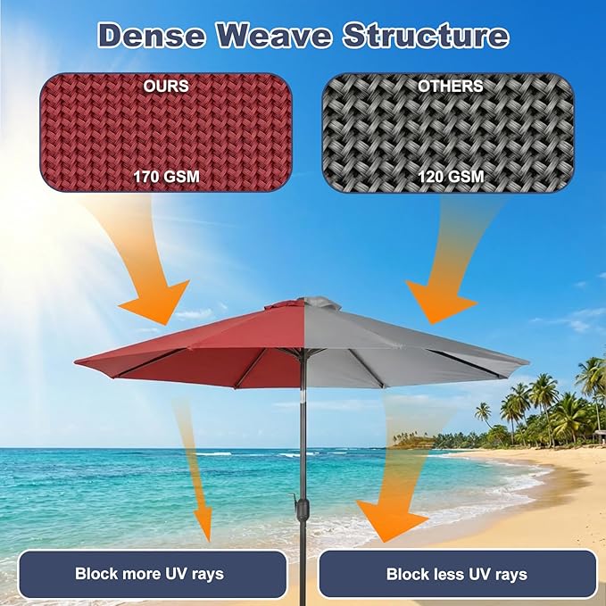 BPS Patio Umbrella Replacement Canopy for 9 ft 8 Ribs Table Umbrella, Outdoor Umbrella Replacement for Market Parasol, Canopy Only