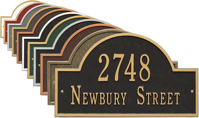 Whitehall Personalized Cast Metal Address Plaque with Arch Top. Made in the USA. Display Your Address and Street Name. Custom House Number Sign. Wall Mounted Sign.