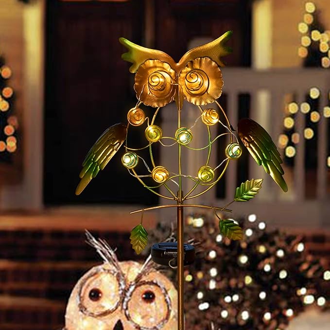 TAKE ME Garden Solar Lights Outdoor,Solar Powered Stake Lights Great Gifts- Metal OWL LED Decorative Garden Lights for Walkway,Pathway,Yard,Lawn (Green)