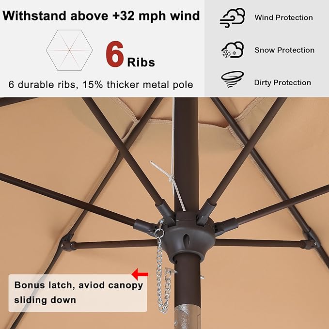 ABCCANOPY 7.5ft Scalloped Patio Umbrella, Outdoor Table Umbrella with Tilt and Crank, Fiberglass Ribs Deck Umbrella for Patio, Pool, Garden, Picnic (Tan)