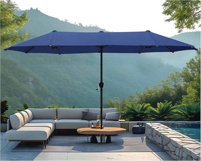 MFSTUDIO 13ft Outdoor Patio Umbrella, Double Sided Large Rectangular Umbrella Market Table Twin Triple Rectangle Umbrellas with Crank Handle for Outside Picnic Backyard Deck Pool (no base)