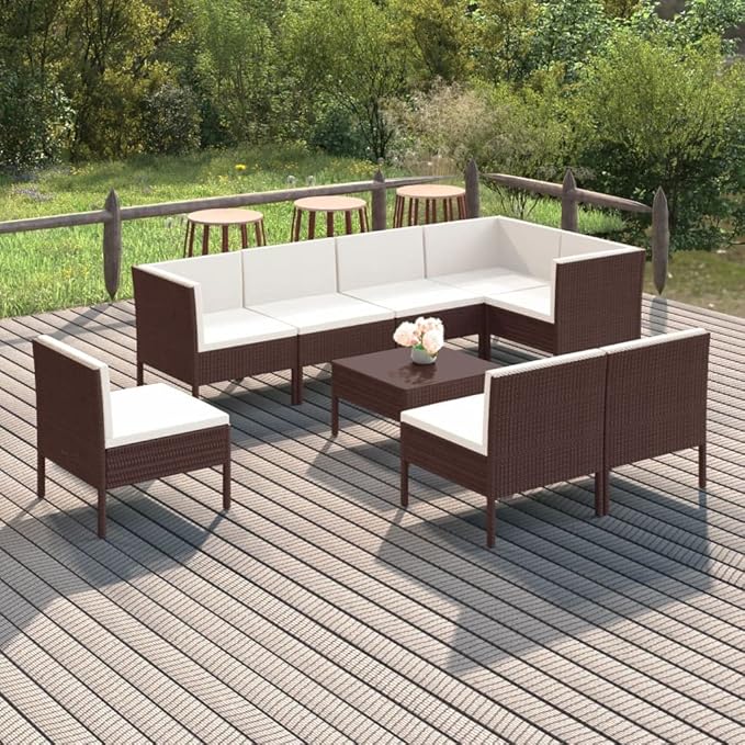 9 Piece Patio Lounge Set with Cushions,Patio Sofa,Outdoor Daybed,Patio Seating,Outdoor Furniture SetsPatio Conversation Sets,Modern Set,Outdoor Patio Chairs,for Backyard,Garden, Poly Rattan Brown