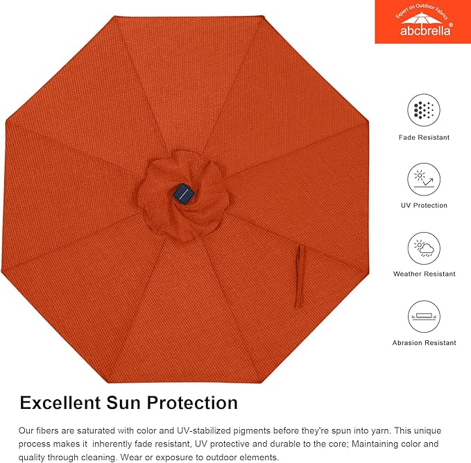 ABCCANOPY OLEFIN® 5-Year No Fading Patio Umbrella with Solar Lights (Orange)