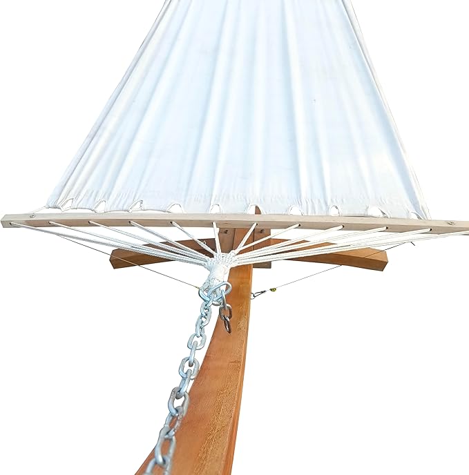 1-Person Hammock with Stand Set Indoor Outdoor Standalone Plywood & Canvas White for Backyard Patio Bedroom