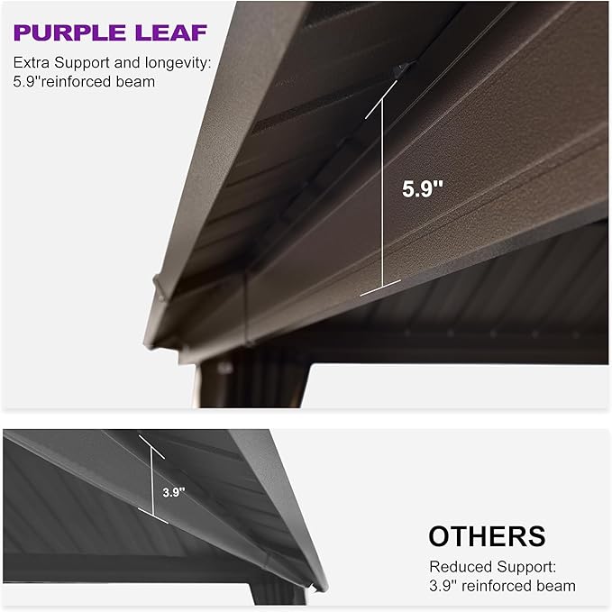 PURPLE LEAF 8’ X 12’ Outdoor Hardtop Gazebo Metal Frame Galvanized Steel Double Roof with Curtains and Nettings for Patio Desk Backyard Bronze