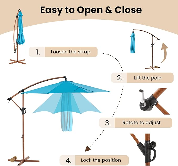 COSIEST Offset Patio Umbrella, Cantilever Hanging Outdoor Umbrella w/360-degree Rotation, Handy Crank, UV/Waterproof Canopy, 6 Ribs for Market, Backyard, Poolside, Garden