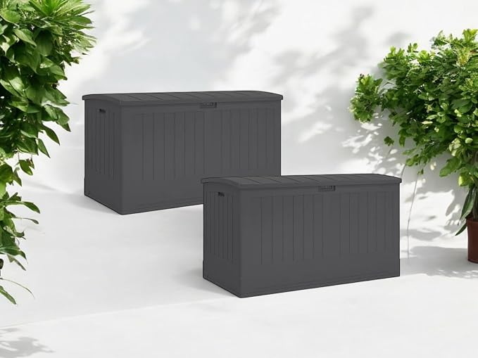 200 Gallon Outdoor Storage Deck Box, Weather-Resistant, Extra Large Deck Box, Modern Desigh making it a great addition to your patio or garden./Gray. (Gray, 2 Pack)
