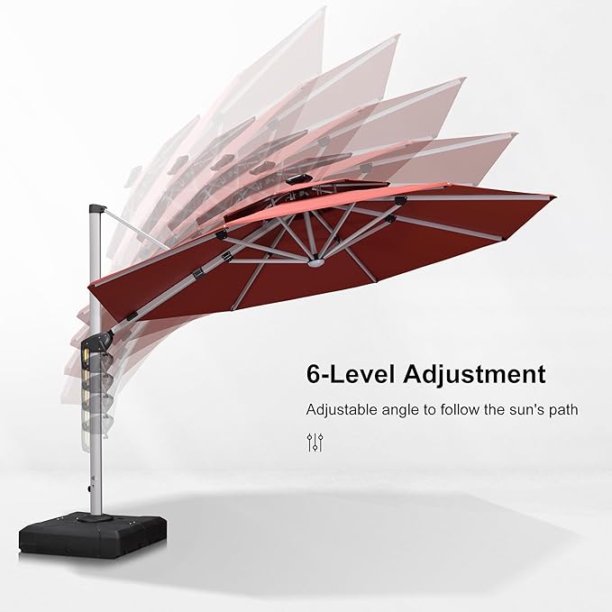 PURPLE LEAF 12ft Patio Umbrella With Base Solar powered LED Cantilever Umbrella with LED lights Windproof Outdoor Offset Umbrella for Garden Deck Pool Patio, Brick Red