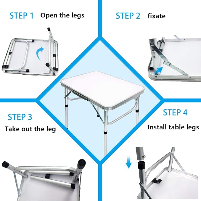 Camp Field Aluminum Folding Small Picnic Table, Adjustable Height Lightweight Portable Camping Table for Picnic Beach Outdoor Indoor (Small White) …