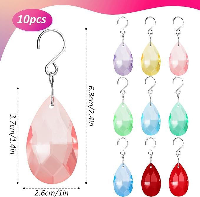 10pcs 38mm Crystal Suncatcher Pendants Chandelier Parts Decor | Crystal Sun Catcher, 38mm Hanging Crystal, Chandelier Parts, Prism Pendants with Hook, Crystal Christmas Ornaments Home Decor