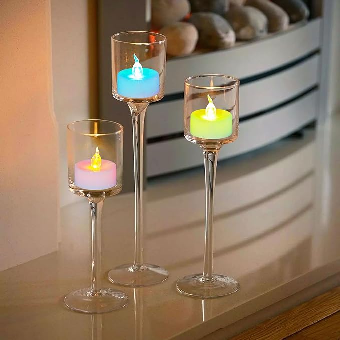 48 Pack Slowly Color Changing Tea Lights Battery Operated, Flameless Electric Colored Flicker Votive TeaLights, Colorful Flickering Candles Bulk for Christmas Party Halloween Pumpkin Decorations