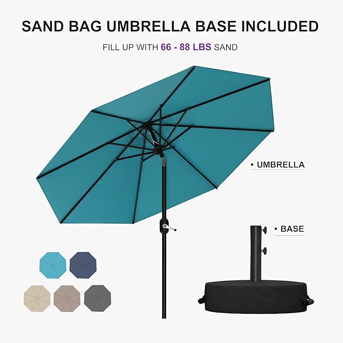 PURPLE LEAF 7.5' Round Patio Umbrella Outdoor Table Umbrella Aluminum Frame Market Umbrella with 8 Sturdy Ribs & Tilt for Garden Deck Lawn Pool Turquoise Blue