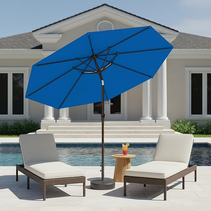 9ft 2-Tiers Patio Umbrella,Outdoor Market Table Umbrella with Push-Button Tilt & Crank | UV Protection,Suit for Backyard,Garden,Pool,Deck(Royal Blue)