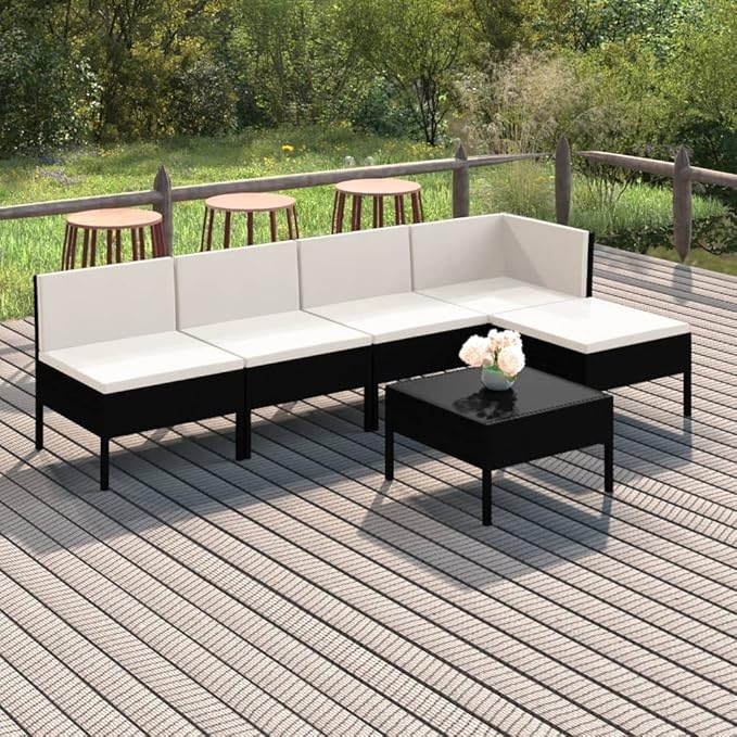 Patio Lounge Set with Cushions,Patio Furniture Sets,Patio Conversation Sets,Outdoor Furniture Sets,for Garden,Backyard,Outdoor,6 Piece Poly Rattan Black