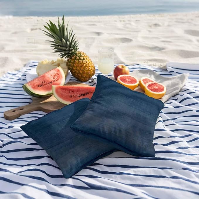 Vandarllin Outdoor Throw Pillows Covers 20x20 inch Set of 2 Waterproof Navy Blue Linen Decorative Zippered Cushion Covers for Patio Furniture, Solid Color Texture Lumbar Pillowcases