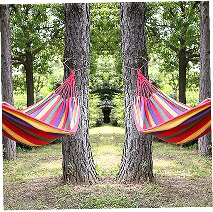 Canvas Hammock Outdoor Hanging Chair Striped Portable Camping Swing 190x85cm European Rainbow Color for Garden Patio and Indoor Use