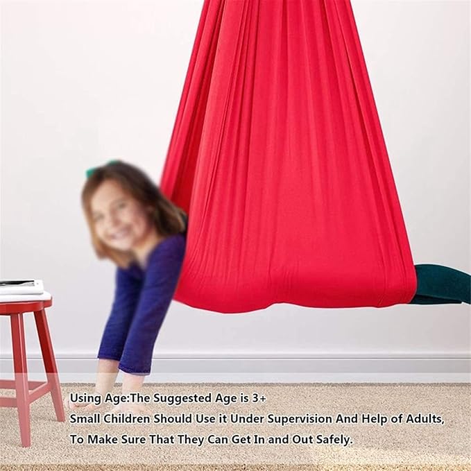 Therapy Hammock Outside, Vertical Stability Training Kids Sensory Suspended Swing for Autism, Up to 440 Lbs (200 Kg) (Color : Red, Size : 150x280cm/59x110in)
