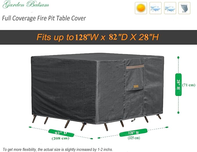 Heavy Duty Waterproof Patio Furniture Covers UV Resistant Rectangular Outdoor Table and Chair Covers 128" Wx 82" D x 28" H Dark Grey