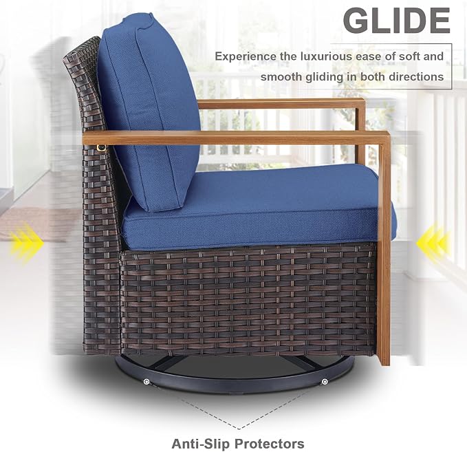 Belord Outdoor Swivel Rocker Chairs Set of 2 with Metal Wide Armrests, Patio Wicker Chairs, Glider Furniture for Porch Deck Sunroom Backyard