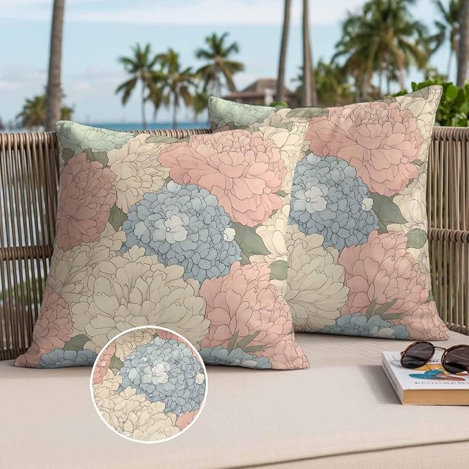 Botanical Flowers Waterproof Outdoor Pillow Covers Set of 2 Home Decor, Spring Colorful Garden Floral Plants Pillowcase Patio Pillow Covers for Couch Bench Furniture Garden 26x26in
