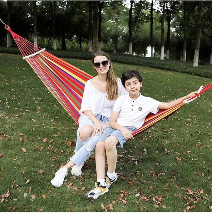 Camping Hammock Bed Camping Hammock Canvas Fabric Two Balance Beams Anti-Tip and A Strong Knot Hammocks for Travel Beach Backyard Hammock Swing