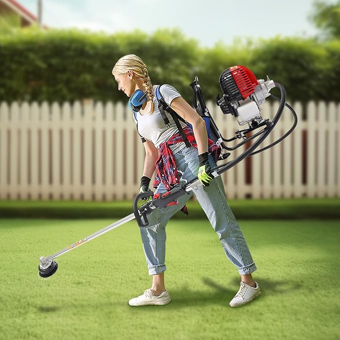2In1 Backpack Brush Cutter 4Stroke Gas Trimmer Grass Weed Wacker Lawn Mower with Water Pump/Goggles Single Cylinder Gasoline Air-Cooled Strong Stability for Parks Lawns Pastures Weed (8500Rpm 750W)