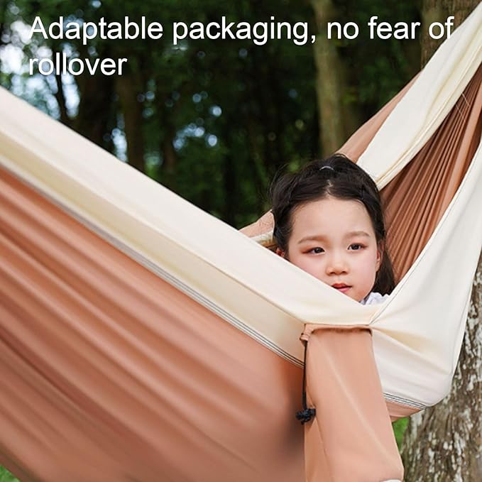 Portable Polyester Hammock Outdoor Travel Camping Multifunctional Strong Stable Wide Portable Tree Hanging Hammock Comfortable(Khaki)