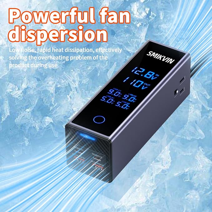 300W Car Power Inverter - 12V to 110V AC Converter with 2 AC Outlets & 4 USB Ports (2 PD 36W + 2 QC3.0 30W), Voltage Display, Cooling Fan for Laptop/CPAP/Travel
