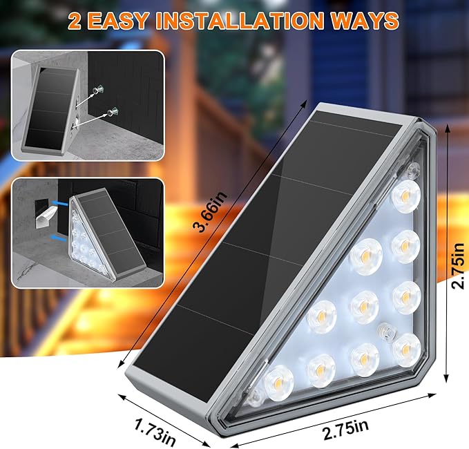 AUDLES 6 Pack Solar Stair Lights Outdoor Stair Lights with Waterproof IP67 LED Solar Light for Outside Light Decor for Deck, Front Step, Front Porch, Patio, Garden and Backyard