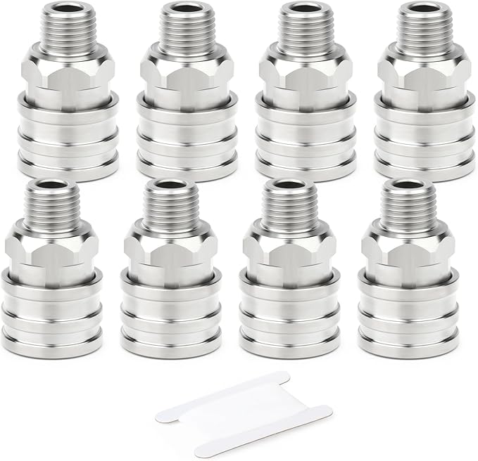 TAISHER 8PCS 304 Stainless Steel 1/4" Male NPT High Pressure Washer Quick Connect Coupler for Pressure Washing Gun Hose Accessories