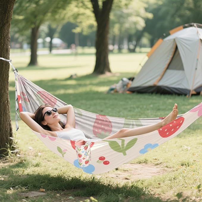Lovely Red Strawberry Flowers 330lb Capacity Hammocks with Portabl Carry Bag Indoor Hammock for Camping & Hiking Essential hamaca para adultos