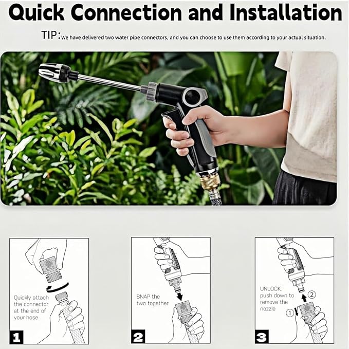 Aquoxis Pressure Washer, 2026 New Heavy Duty Hose Nozzle, 15X High Pressure, 360° Rotating with 3 Spray Modes, Universal 1/2" Hose, Tool-Free Install for Car Patio Garden Outdoor Cleaning (1psc)